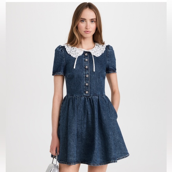 Self Portrait Lace-Trim Denim Dress - Picture 1 of 4